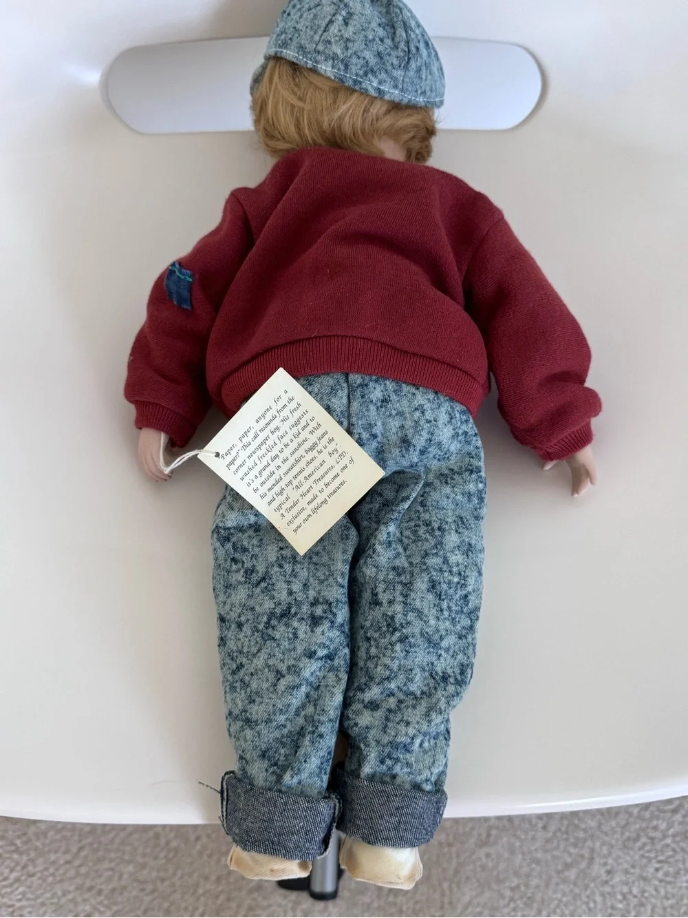 Vintage Tender Heart Treasures Danny Boy Porcelain Doll Newspaper Boy Blonde Blu